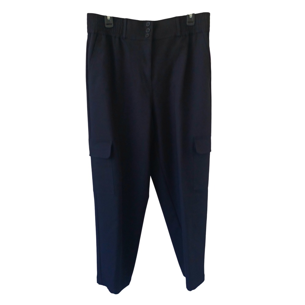 Nanette Lepore Womens Cargo Pants Very Black High Waist Elastic 4P4S18C61 NEW L